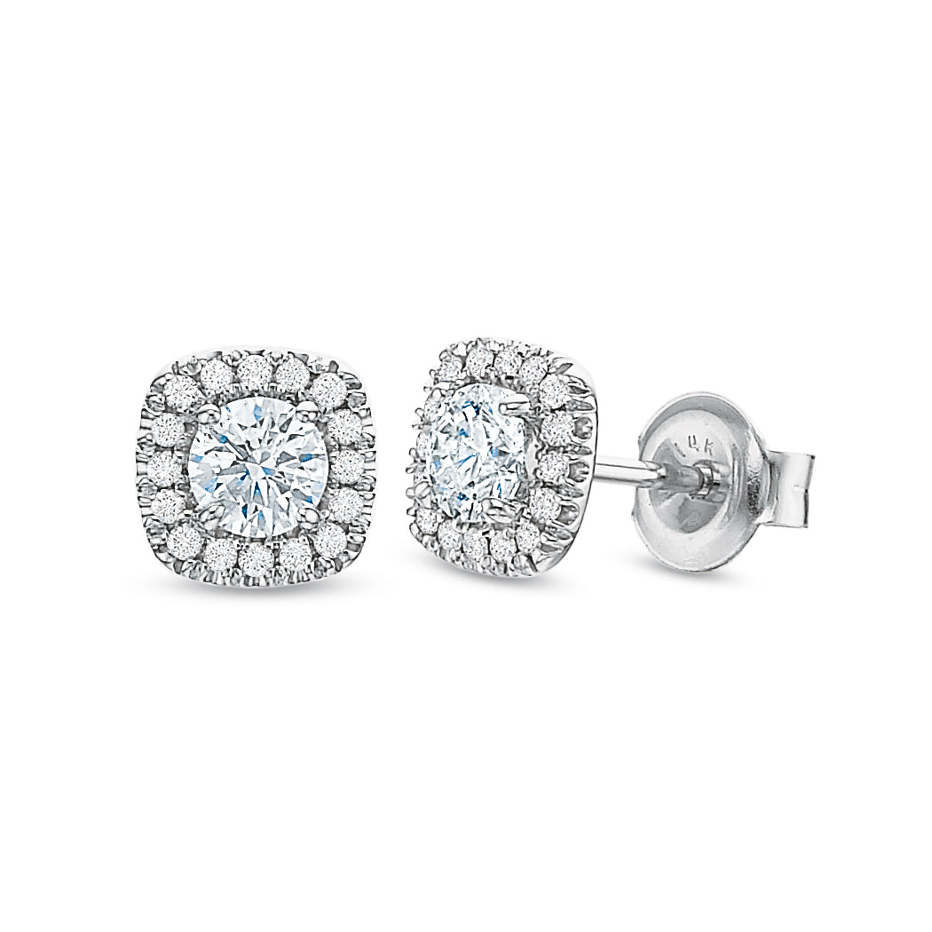 Cushion Halo Stud Earrings .50tw