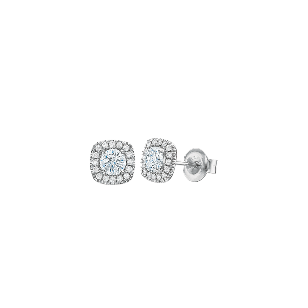 Cushion Halo Diamond Stud Earrings , 0.50ctw