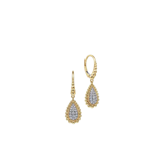 Pear Shaped Gold and Diamond Drop Earrings