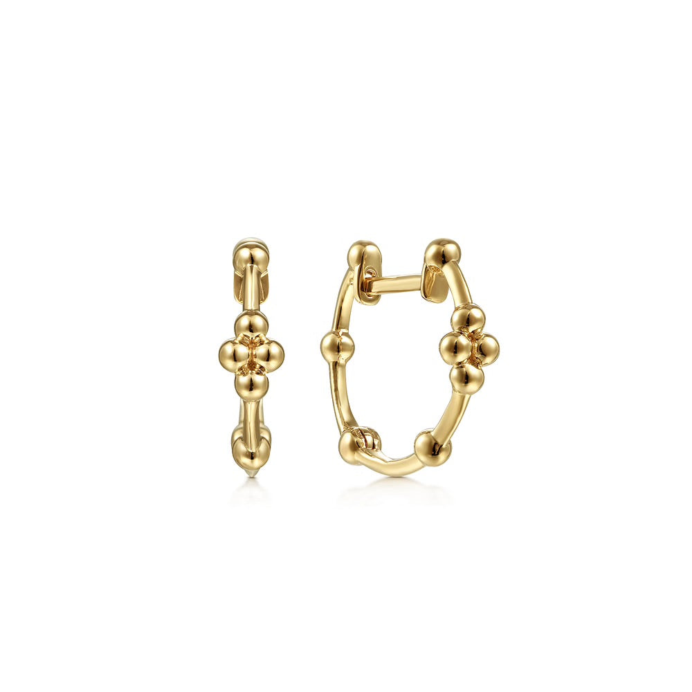 Beaded Ball Station Huggie Earrings in Yellow Gold
