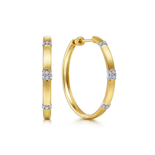 White and Yellow Gold 30mm Classic Diamond Hoop Earrings