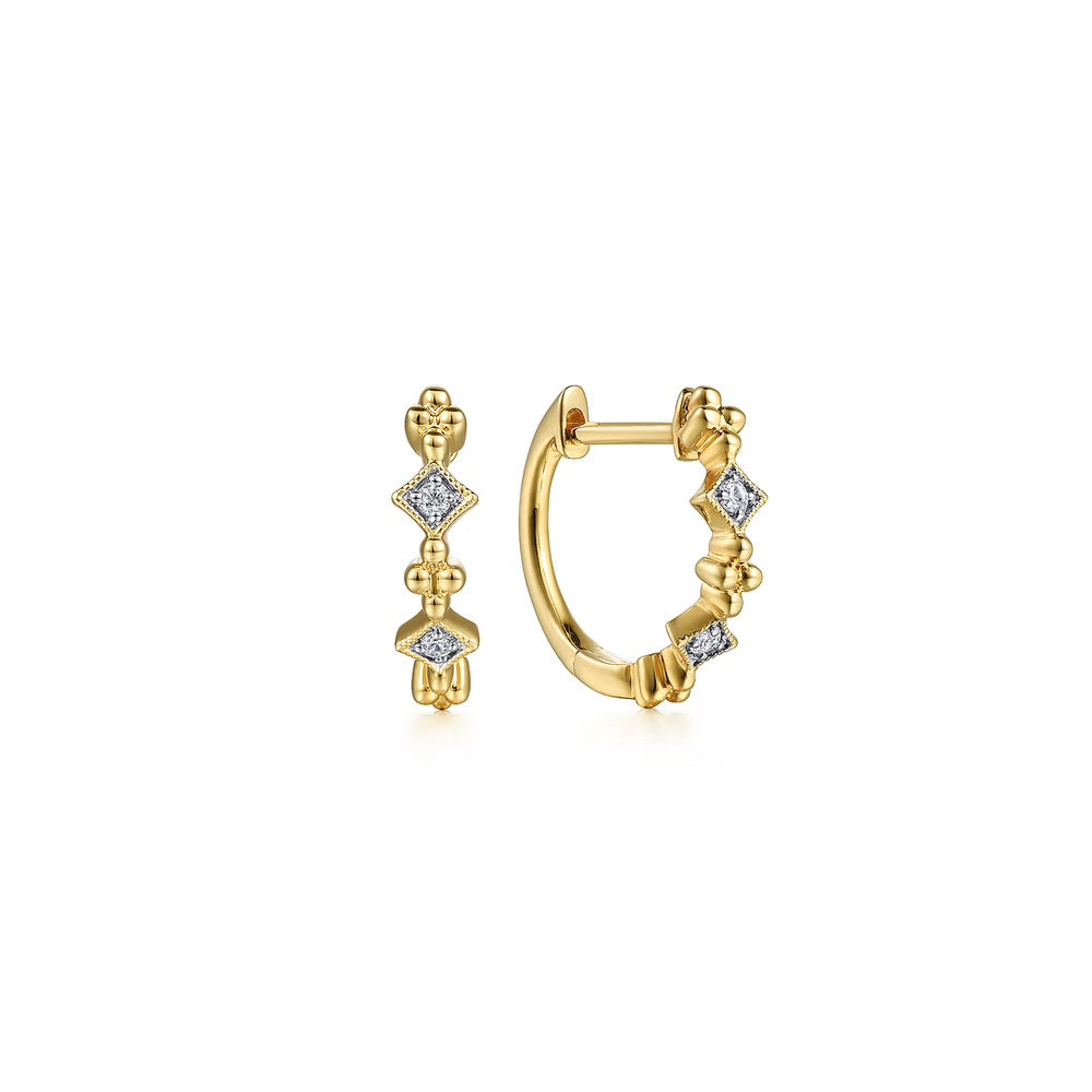 Bujukan Bead and Diamond Huggie Earrings in Yellow Gold