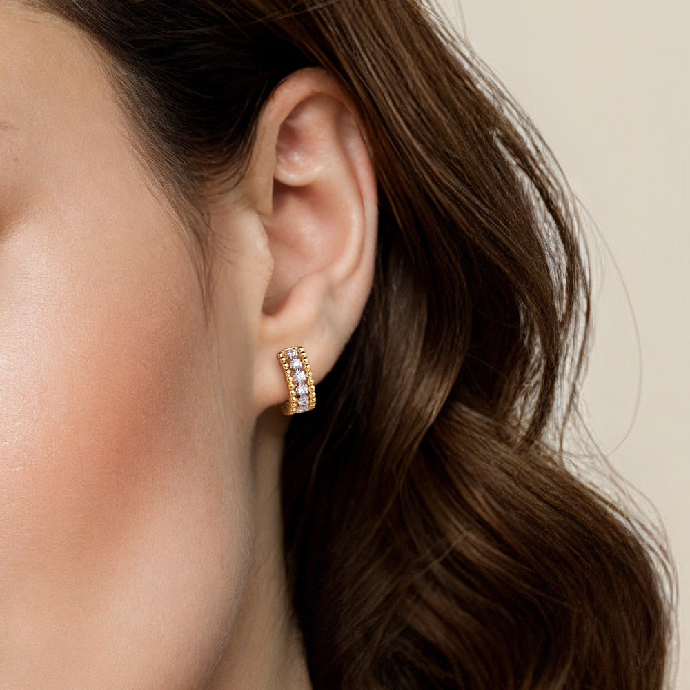 White & Yellow Gold Bujukan and Diamond Huggie Earrings