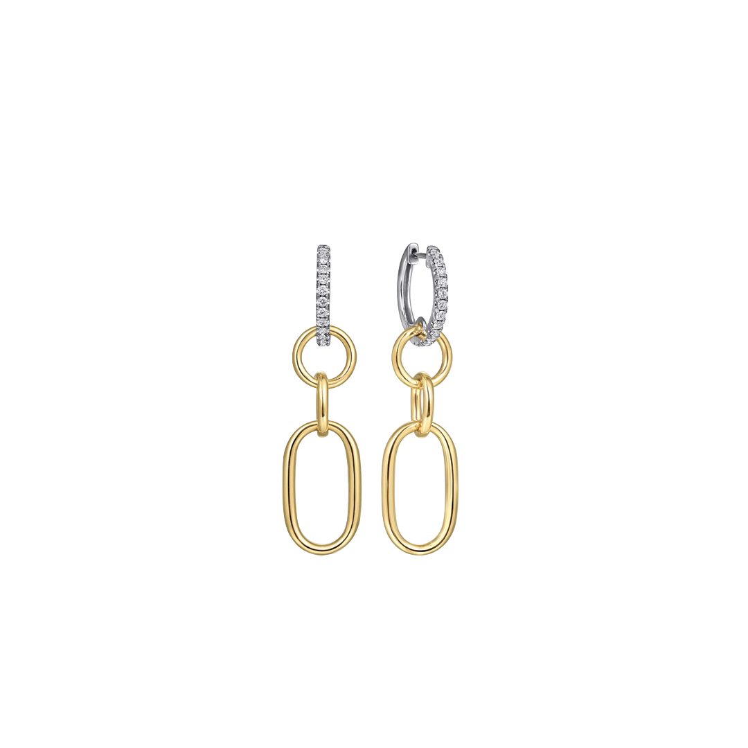 Diamond and Gold Link Drop Earrings