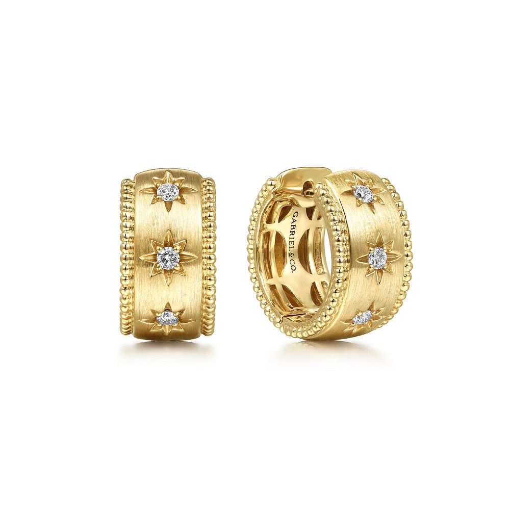 Bujukan Bead And Diamond Huggie Earrings in Yellow Gold