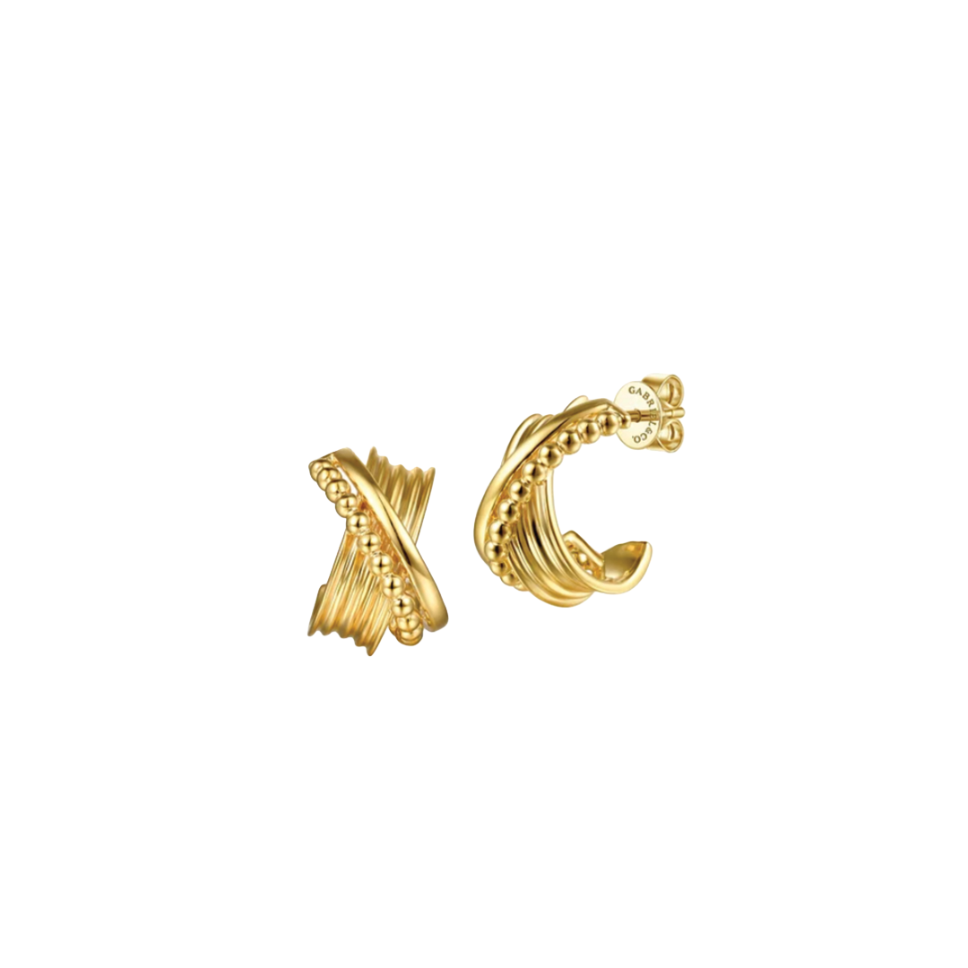 Gold Criss Cross J Hoop Earrings