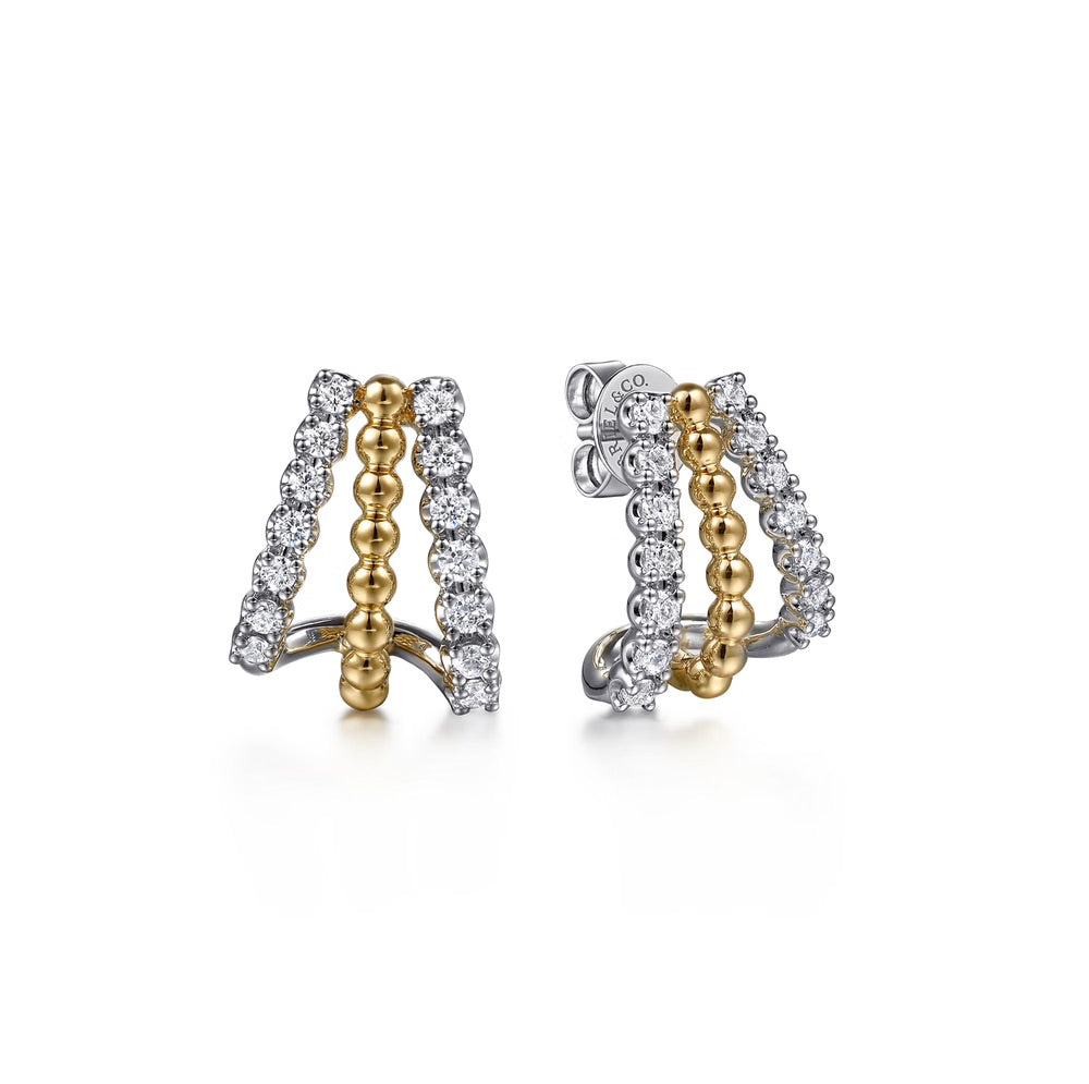Bujukan Bead and Diamond J Hoop Earrings