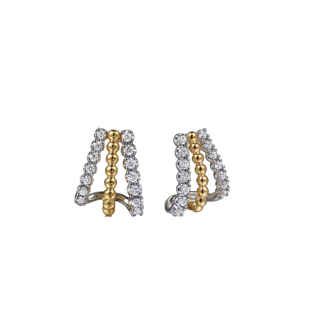 Bujukan Bead and Diamond J Hoop Earrings