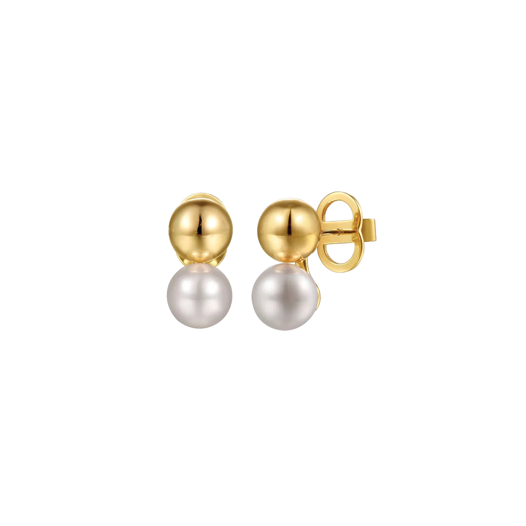Pearl and Gold Ball Stud Earrings