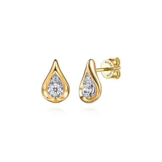 Diamond Teardrop Stud Earrings in 14K Yellow and White Gold