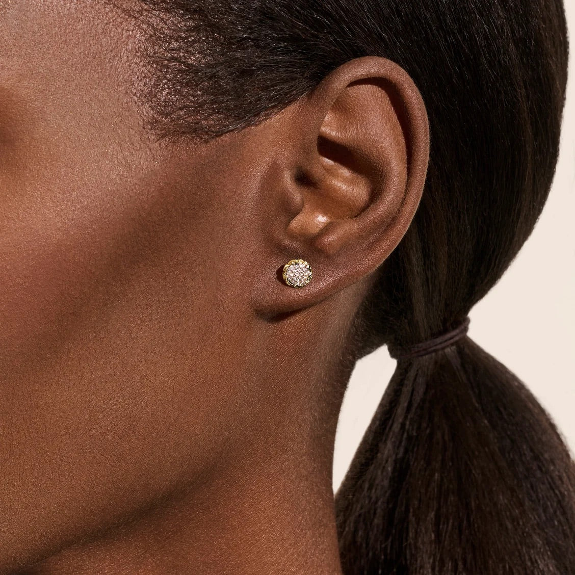 Essentials Gold 7mm Pave Diamond Stud Earrings