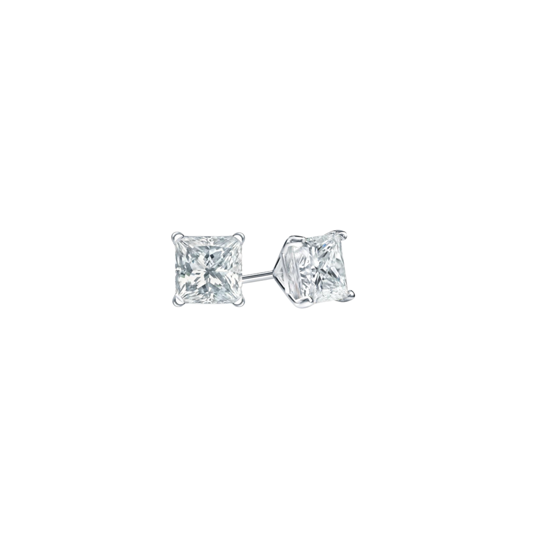 4-Prong Princess Cut Diamond Stud Earrings, 1.00ctw