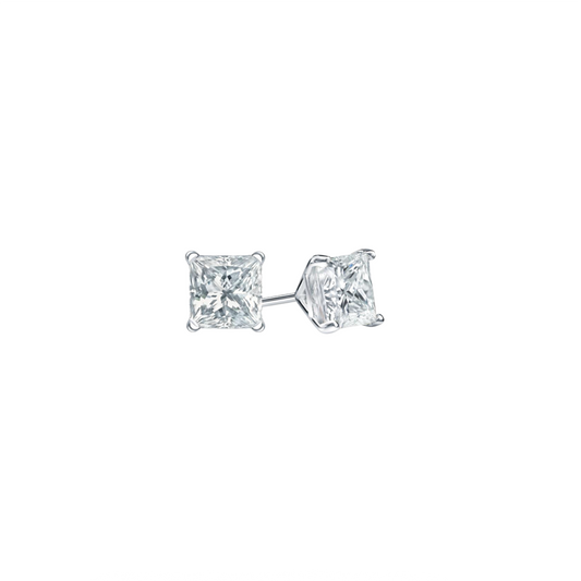 4-Prong Princess Cut Diamond Stud Earrings, 1.00ctw