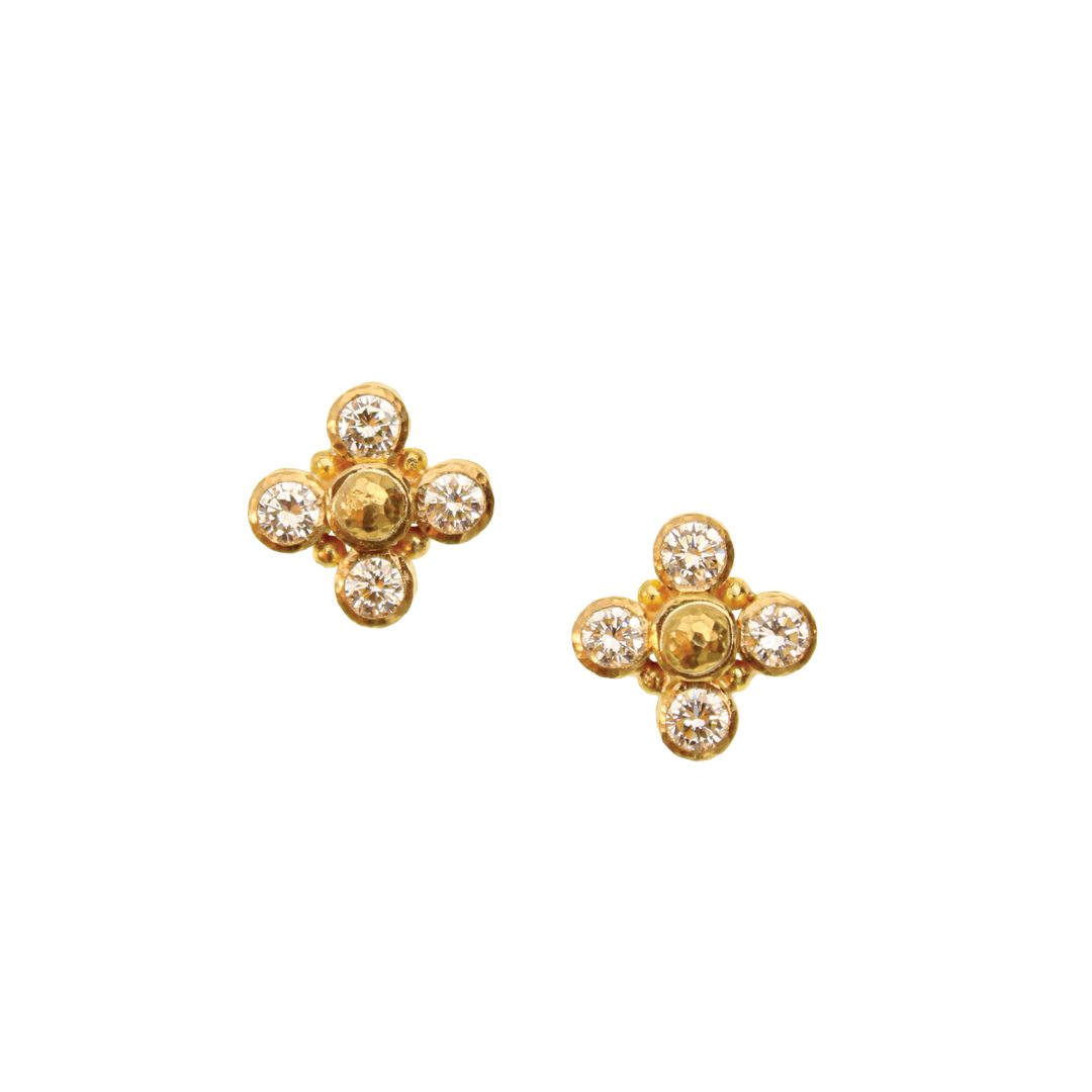 Gold and Diamond Stud Earrings