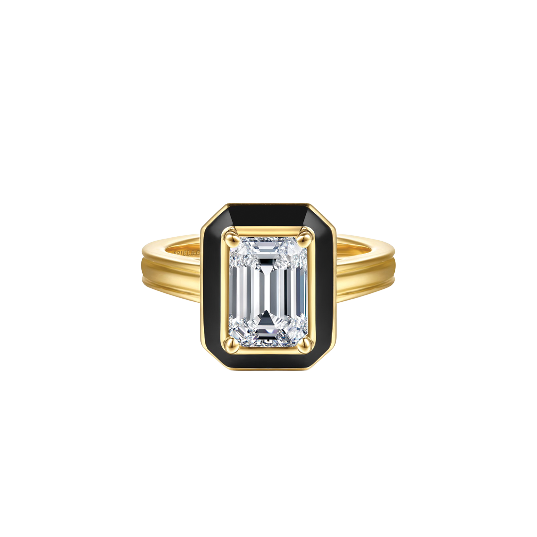 Lara Solitaire Engagement Ring Setting with Black Enamel Halo