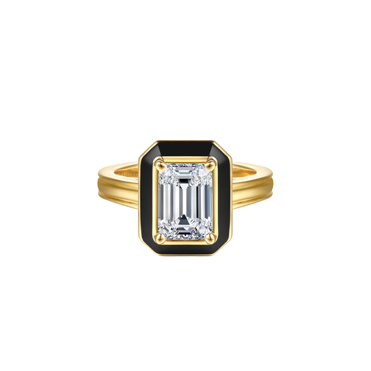 Lara Solitaire Engagement Ring Setting with Black Enamel Halo