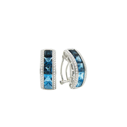 Eternal Love Hoop Earrings with Diamonds and London and Swiss Blue Topaz