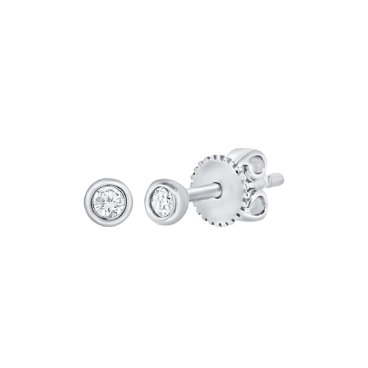Bezel Set Diamond Stud Earrings in White Gold