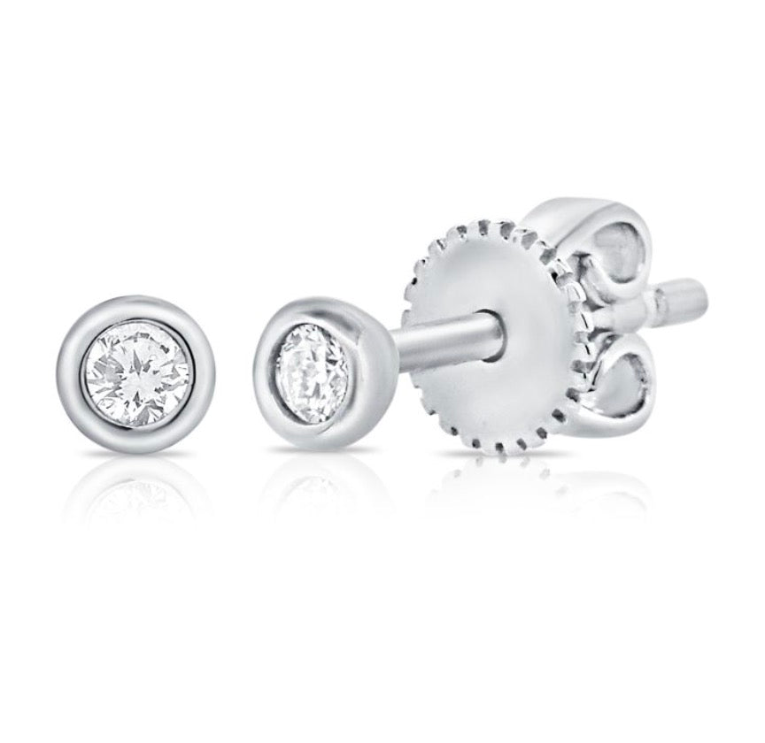 Bezel Set Diamond Stud Earrings in White Gold