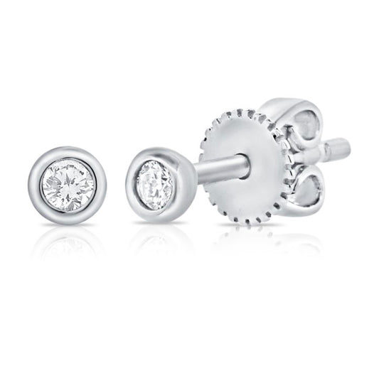 Bezel Set Diamond Stud Earrings in White Gold