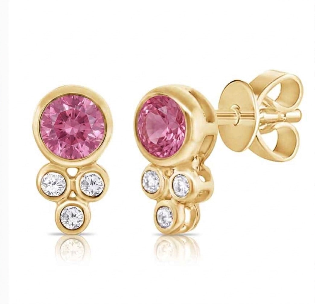 Pink Sapphire and Diamond Stud Earrings