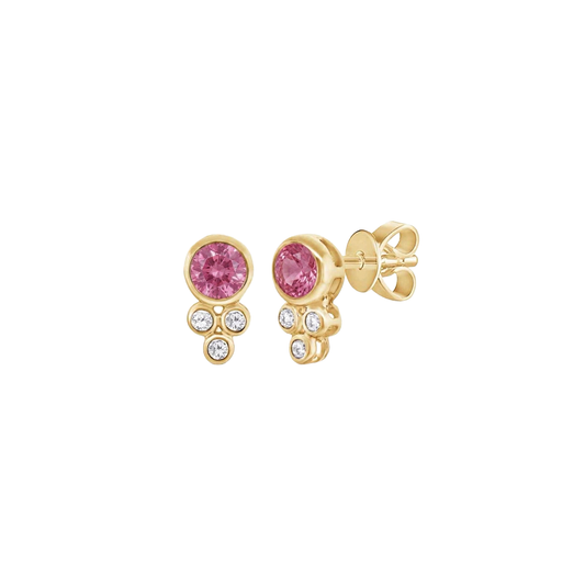 Pink Sapphire and Diamond Stud Earrings