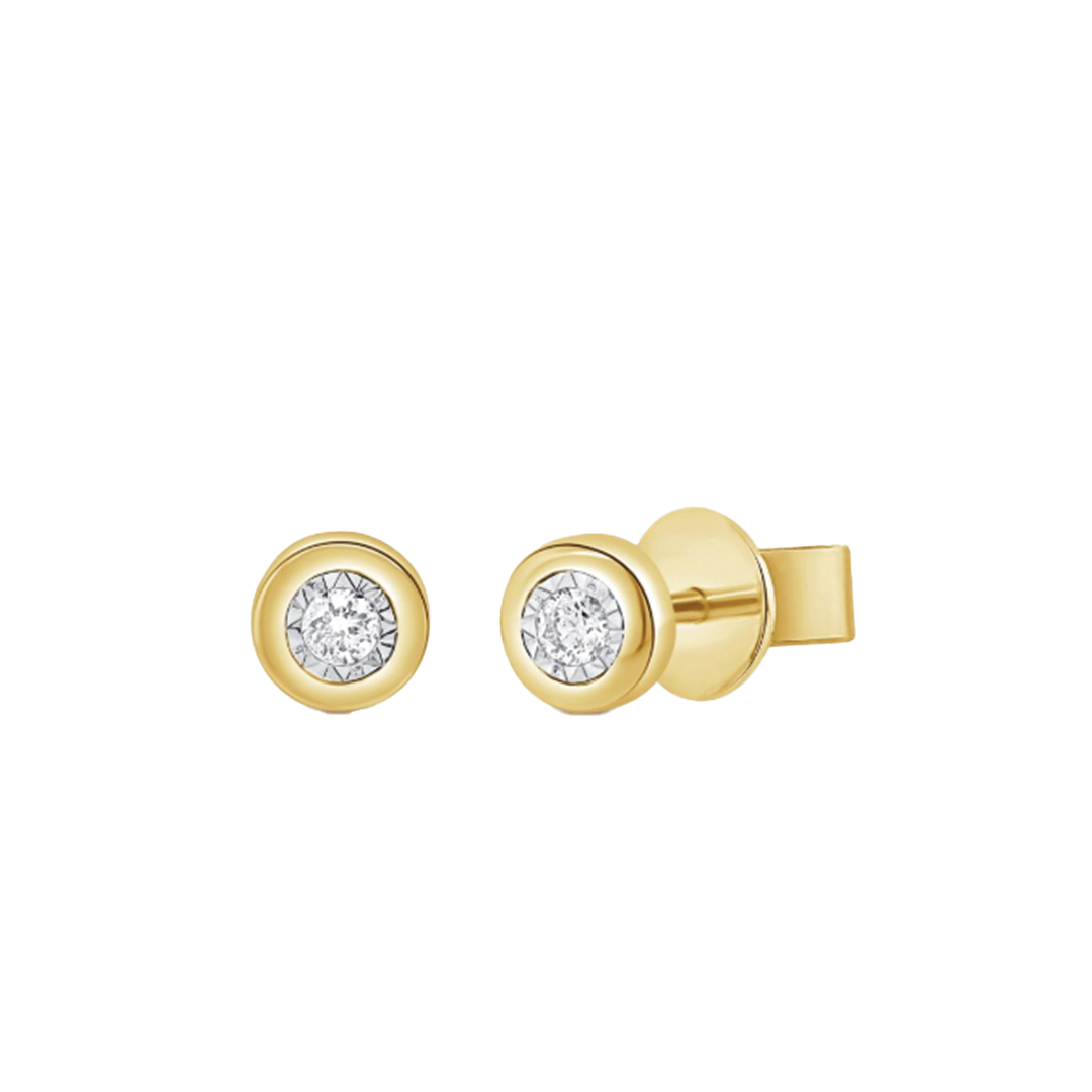 Bezel Set Illusion Set Classic Diamond Stud Earrings in 14K Yellow Gold