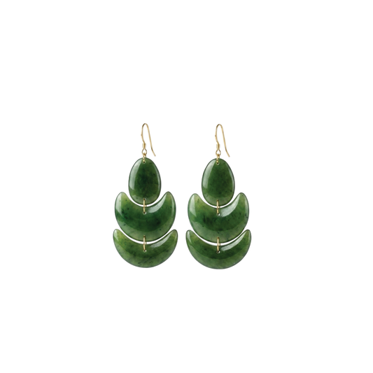 Green Jade Lotus Stone Earrings