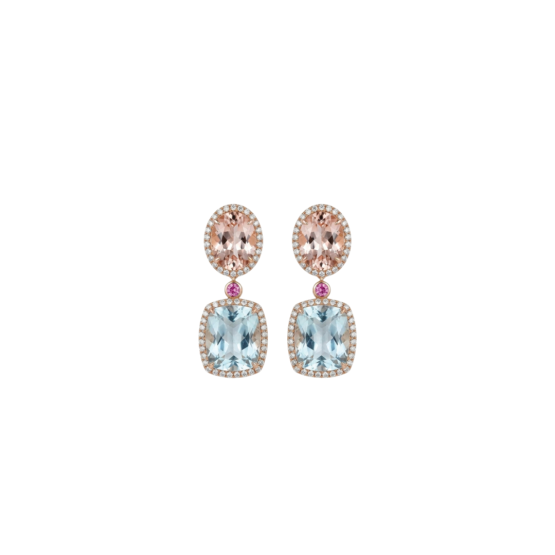 Diamond Halo Mixed Gem Drop Earrings