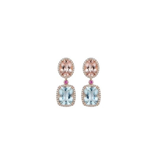 Diamond Halo Mixed Gem Drop Earrings