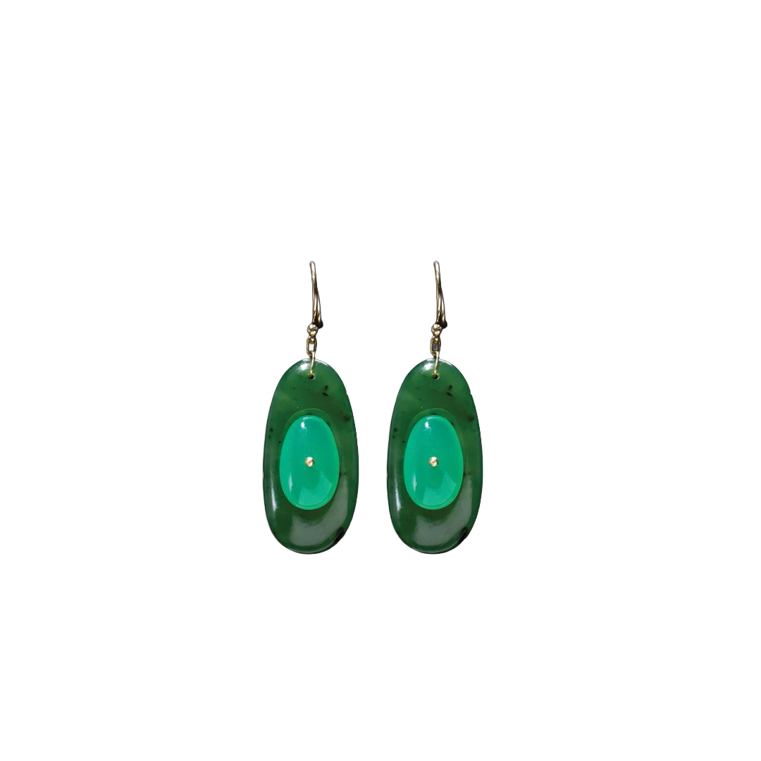 Chrysoprase and Jade Button Stone Earrings