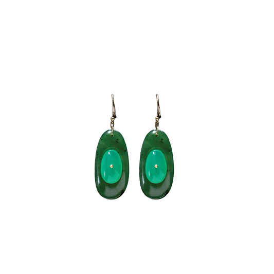 Chrysoprase and Jade Button Stone Earrings