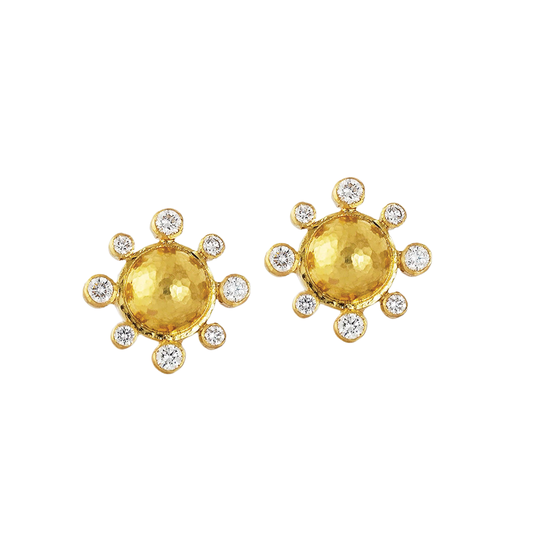 Gold Dome Diamond Stud Earrings