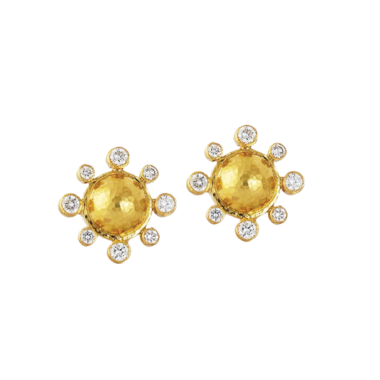 Gold Dome Diamond Stud Earrings