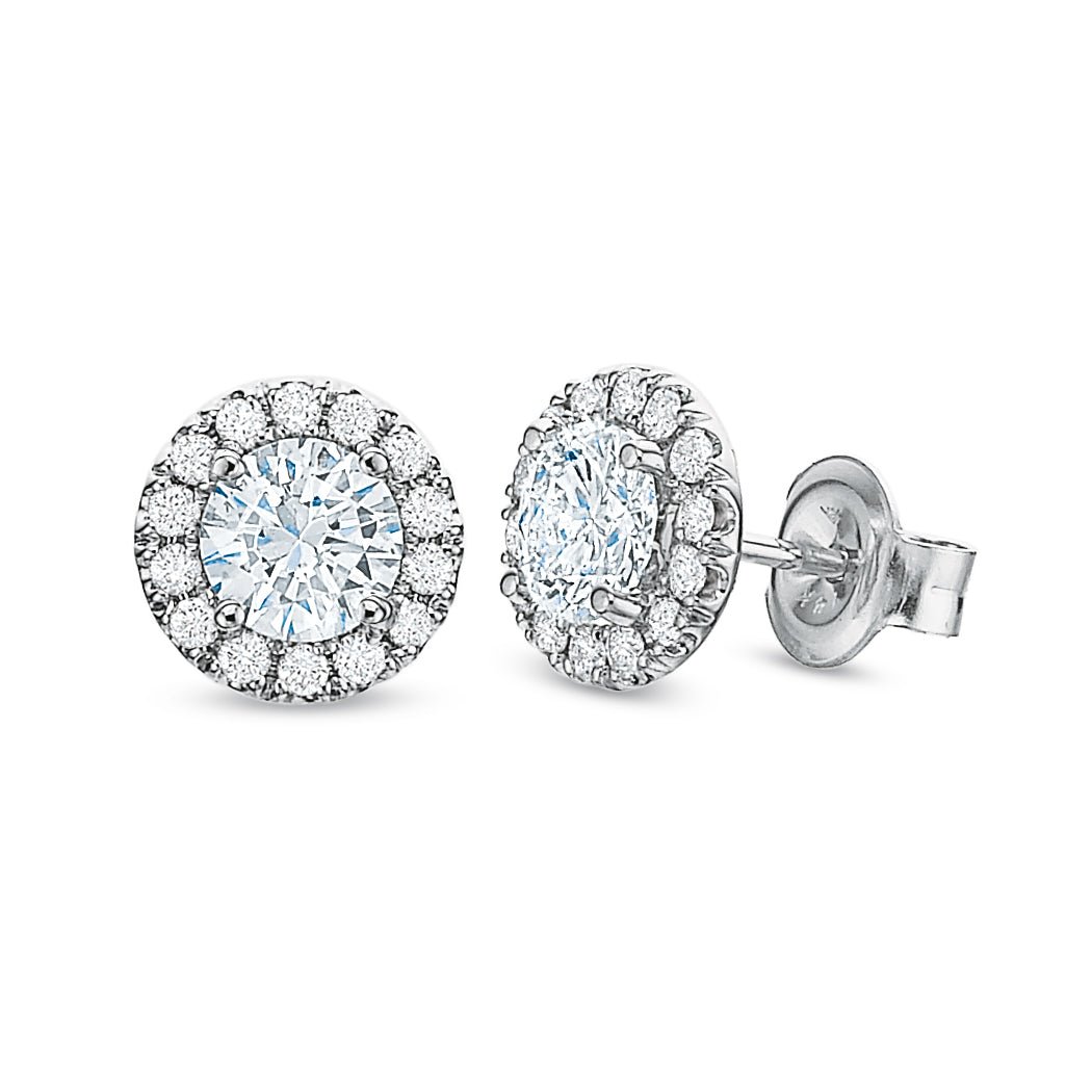 Round Diamond Halo Stud Earrings, 1.00ctw