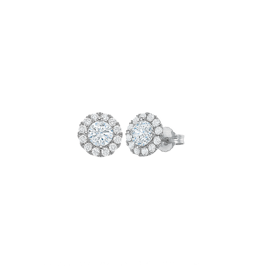 Round Diamond Halo Stud Earrings, 1.45ctw