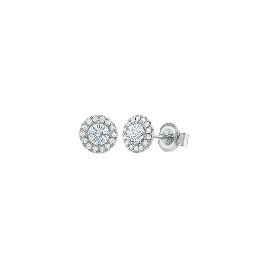 Round Diamond Halo Stud Earrings, 0.50ctw