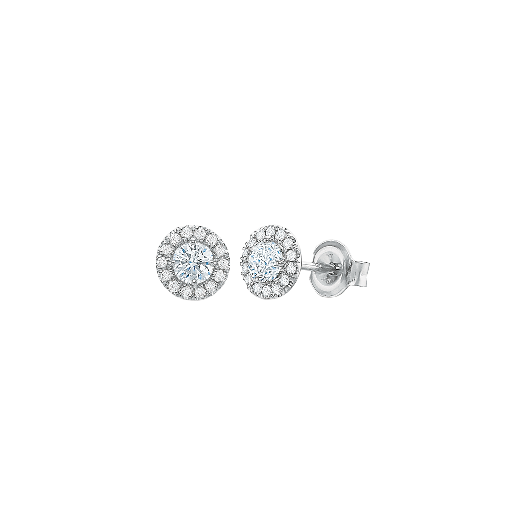 Round Diamond Halo Stud Earrings, 1.00ctw