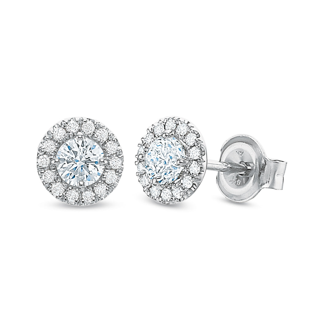 Round Diamond Halo Stud Earrings, 0.50ctw