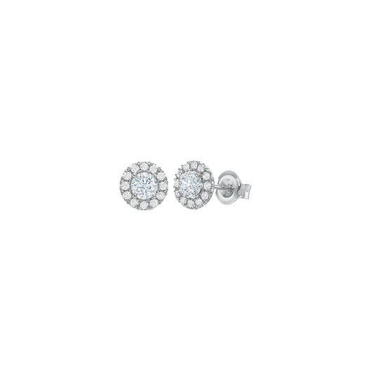 Round Diamond Halo Stud Earrings, 0.75ctw