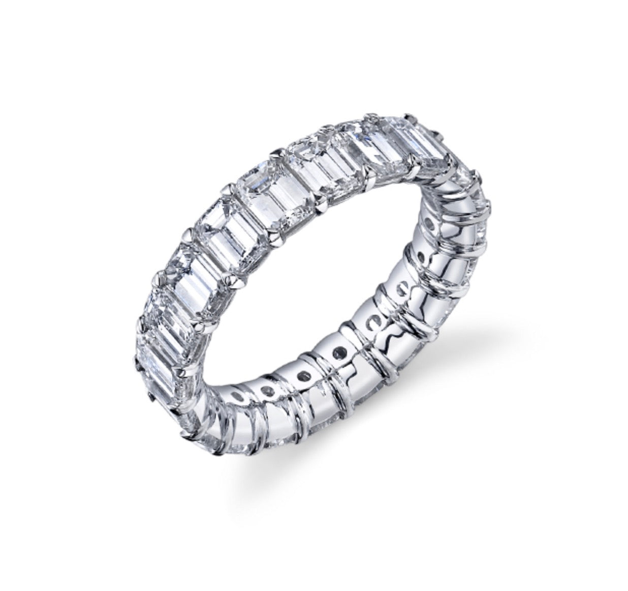 20-Stone Emerald Cut Diamond Eternity Ring in Platinum