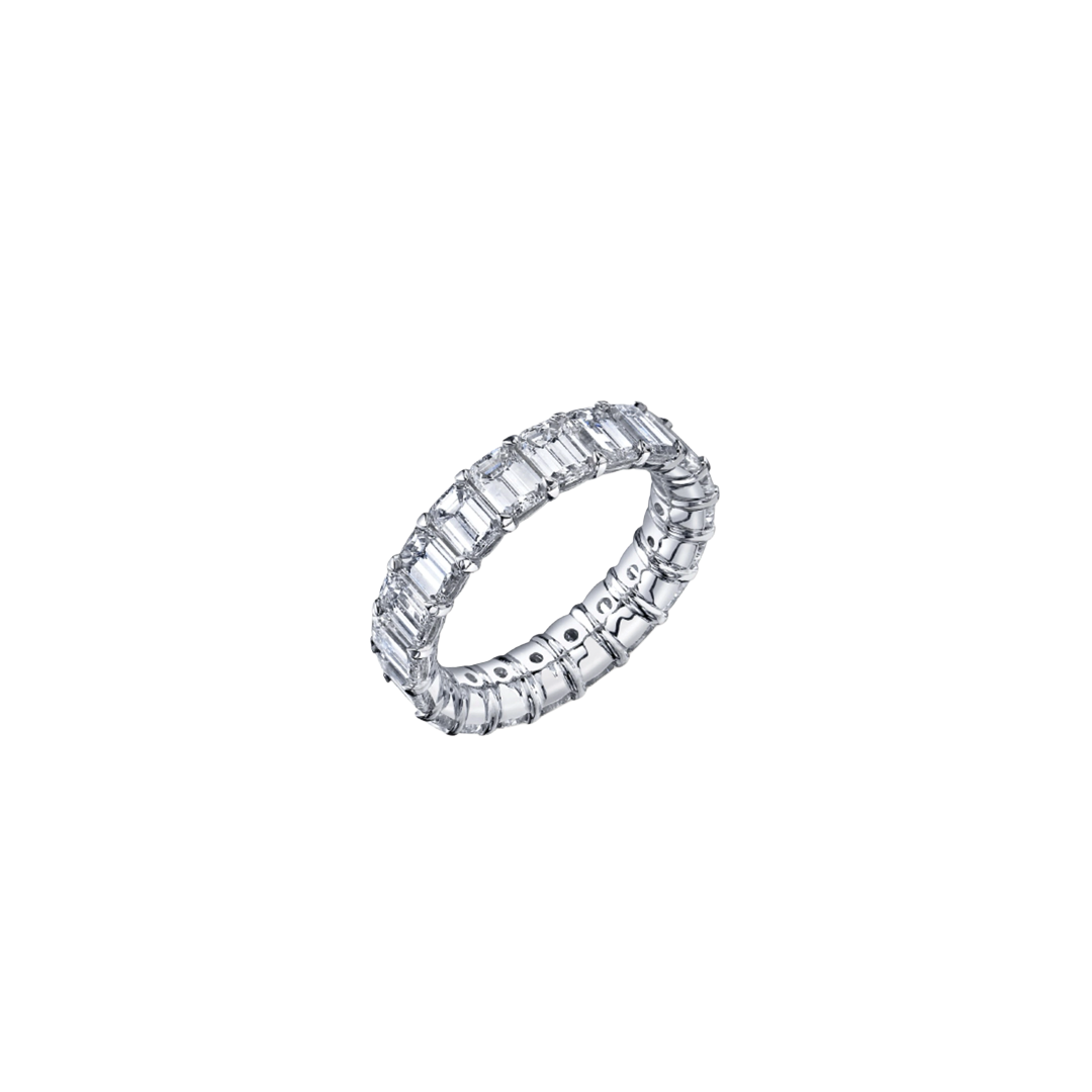 20-Stone Emerald Cut Diamond Eternity Ring in Platinum