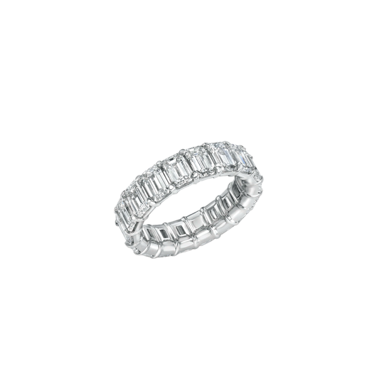 18-Stone Emerald Cut Diamond Ring in Platinum