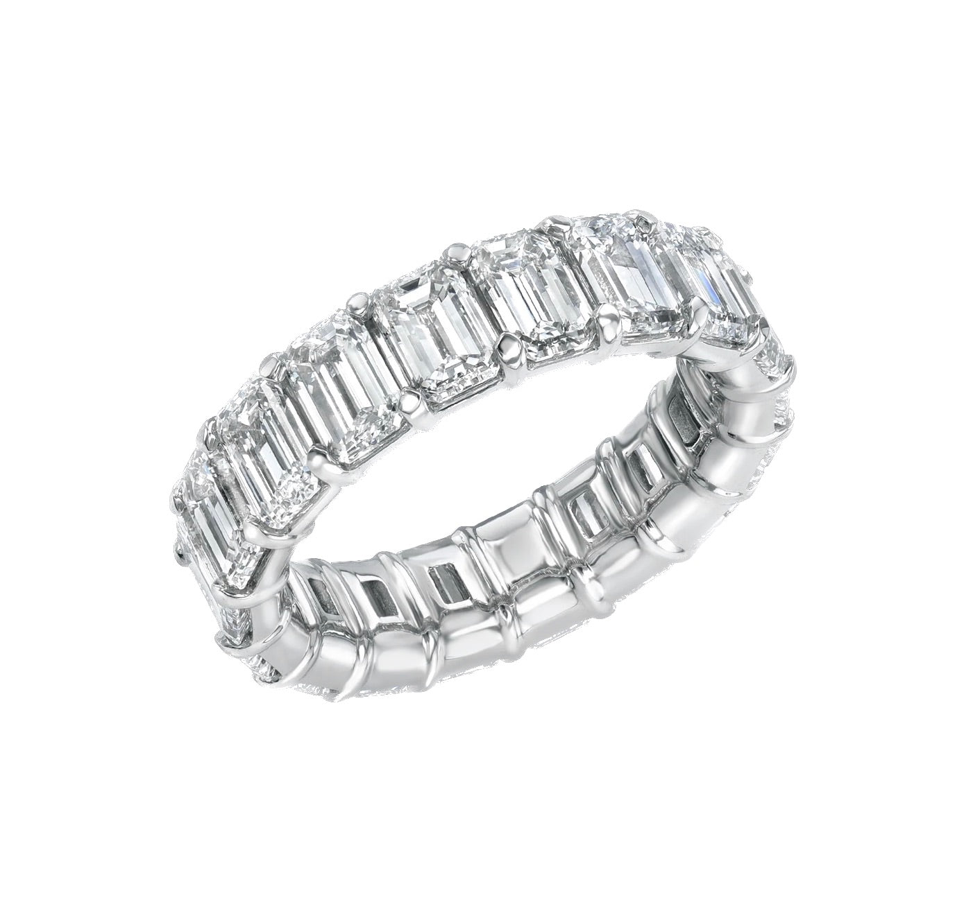 18-Stone Emerald Cut Diamond Ring in Platinum