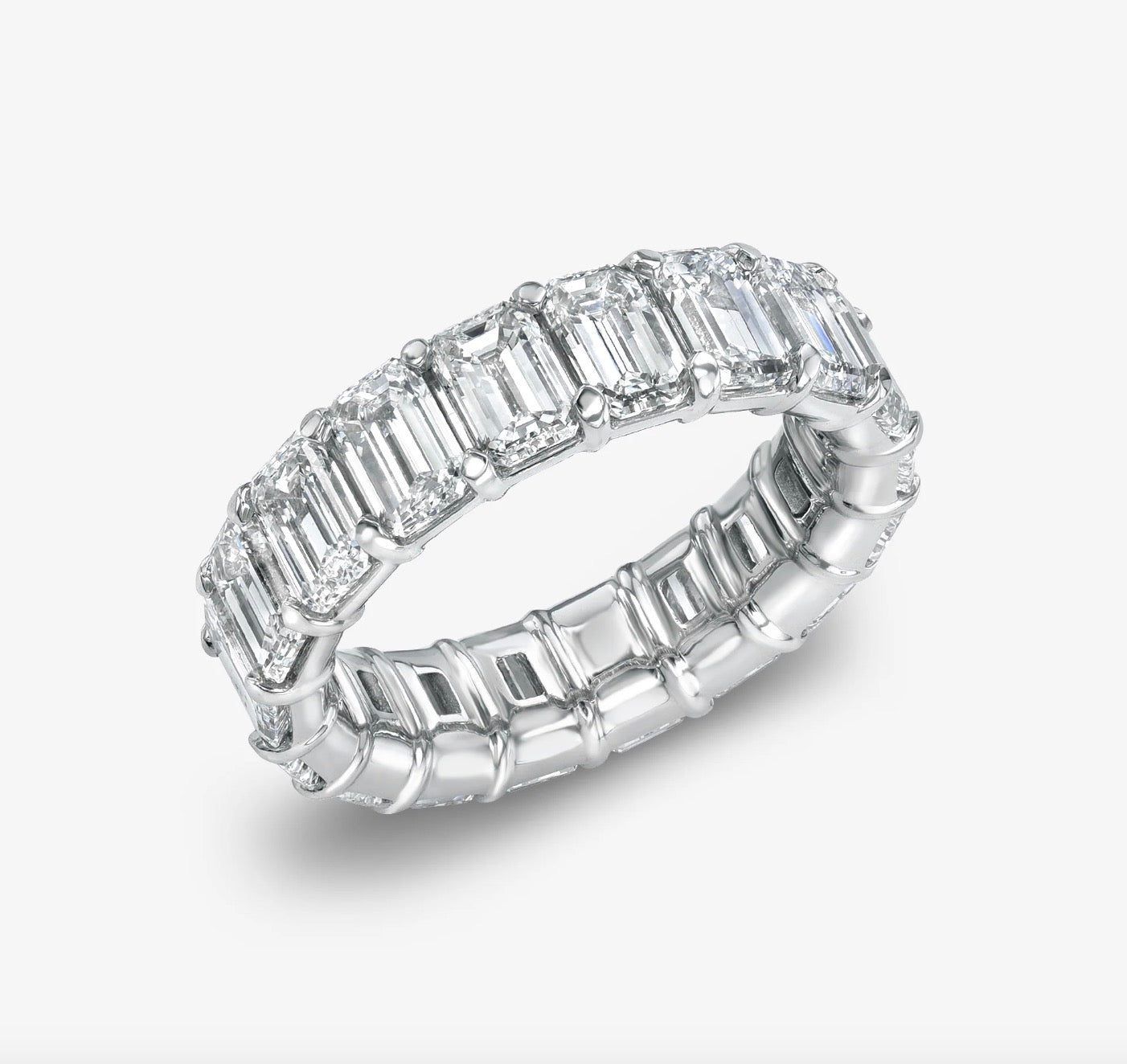 18-Stone Emerald Cut Diamond Ring in Platinum