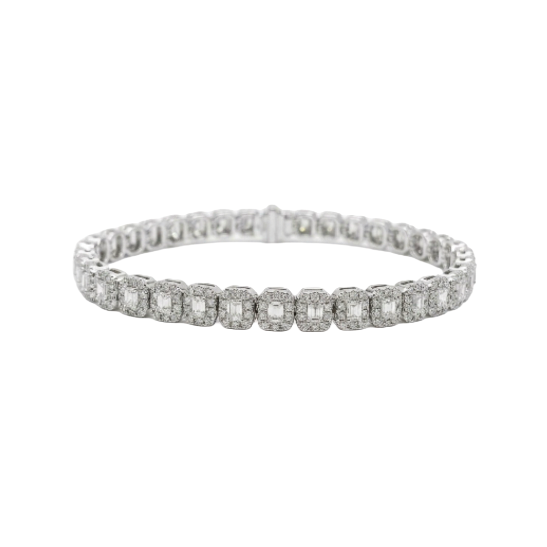 Diamond Tennis Bracelet with Micro Pave Diamond Halos