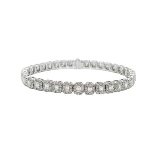 Diamond Tennis Bracelet with Micro Pave Diamond Halos