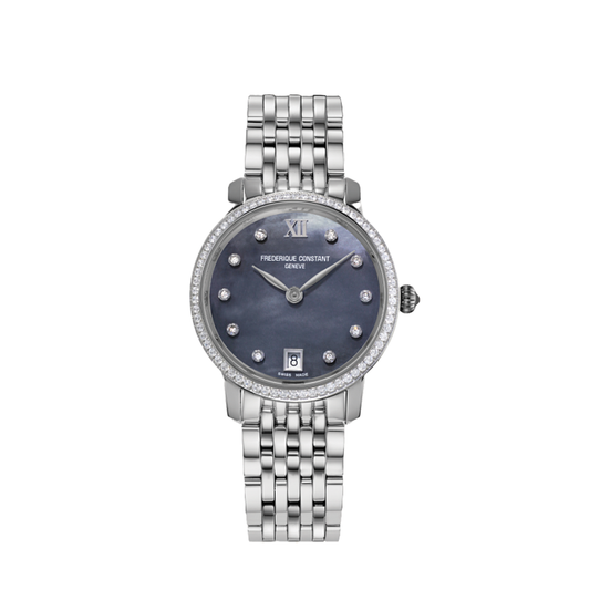 30mm Slimline Ladies Quartz Watch with Black Mother of Pearl & Diamond Dial