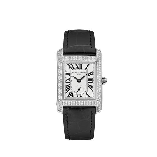 Ladies Classics Carrée Watch with Pave Diamond Case and Black Leather Strap