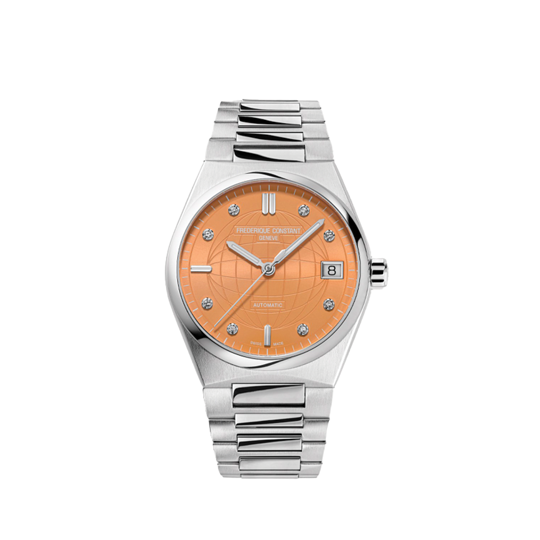 34mm Ladies Highlife Automatic Watch with Orange Dial and Diamonds